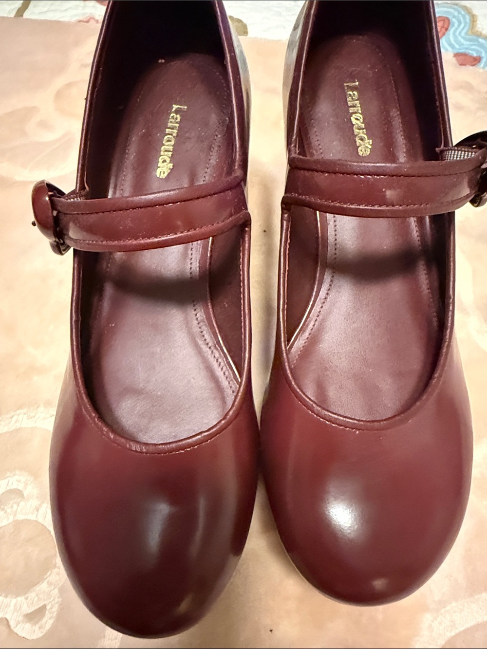 Larroude Women's Burgundy Mary Jane Flats